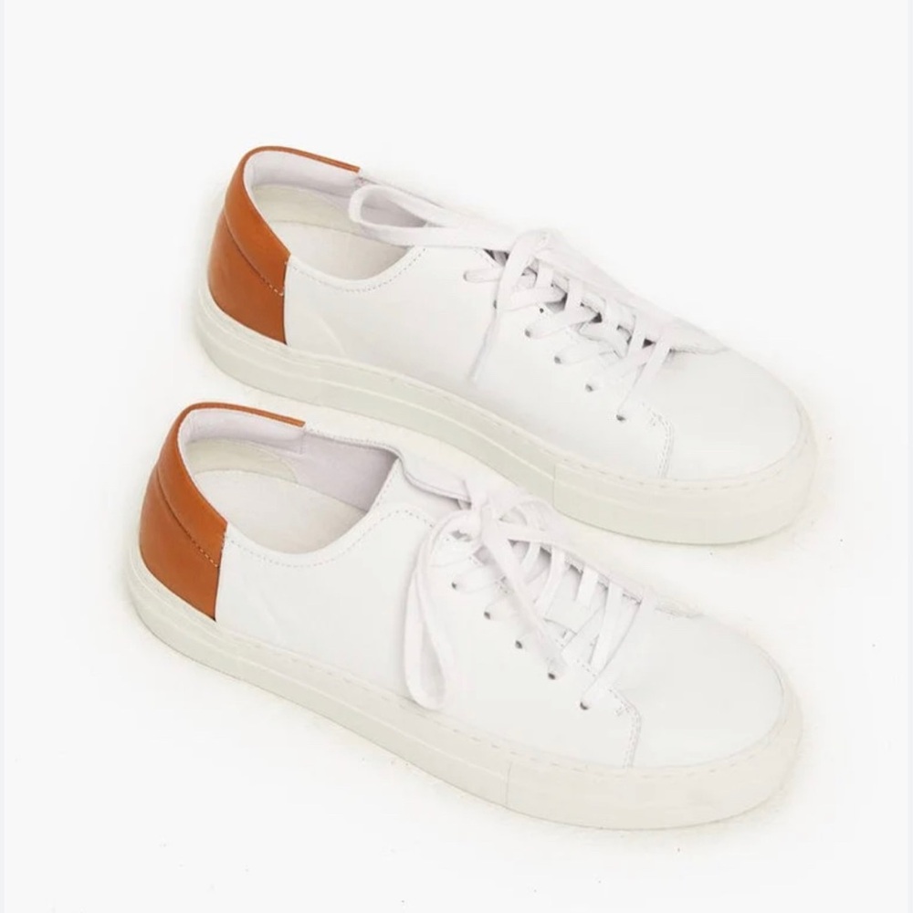 ABLE Leather Emmy Sneaker White with Brown Heel